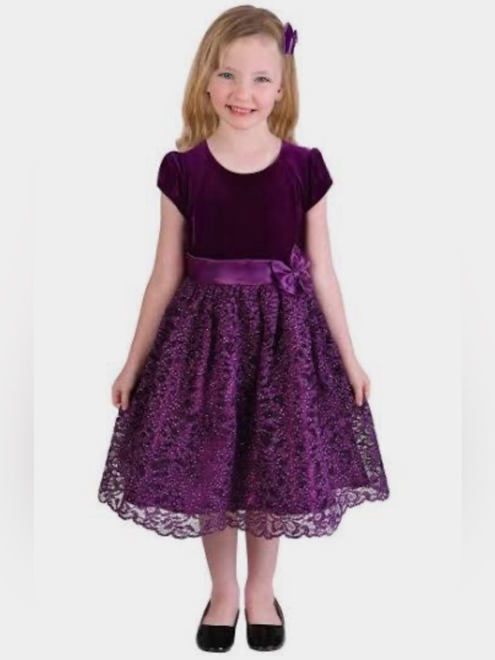 Joanna Michelle Girls Purple Velvet Lace Party Dress Size 4T